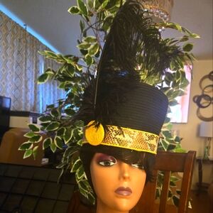 Elegant Black and Gold Feathered Hat